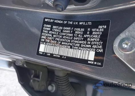 2018 Honda Civic Lx из США, поврежденный, VIN SHHFK7H22JU428706